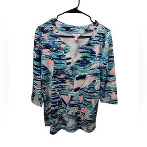 Lilly Pulitzer Colorful Sailboat Pattern Top Size Small